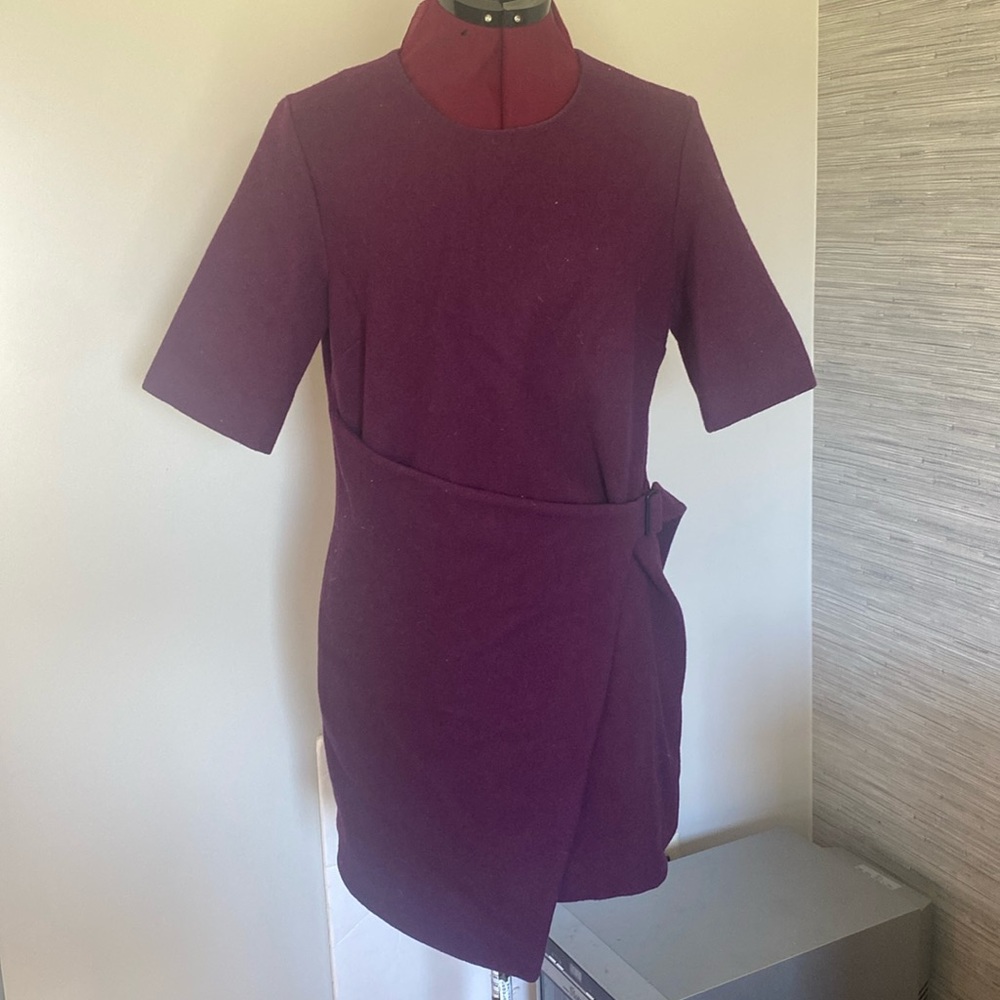 Kate Spade Saturday Plum Colored Wool Buckle Over Faux Wrap Dress (Size 6)